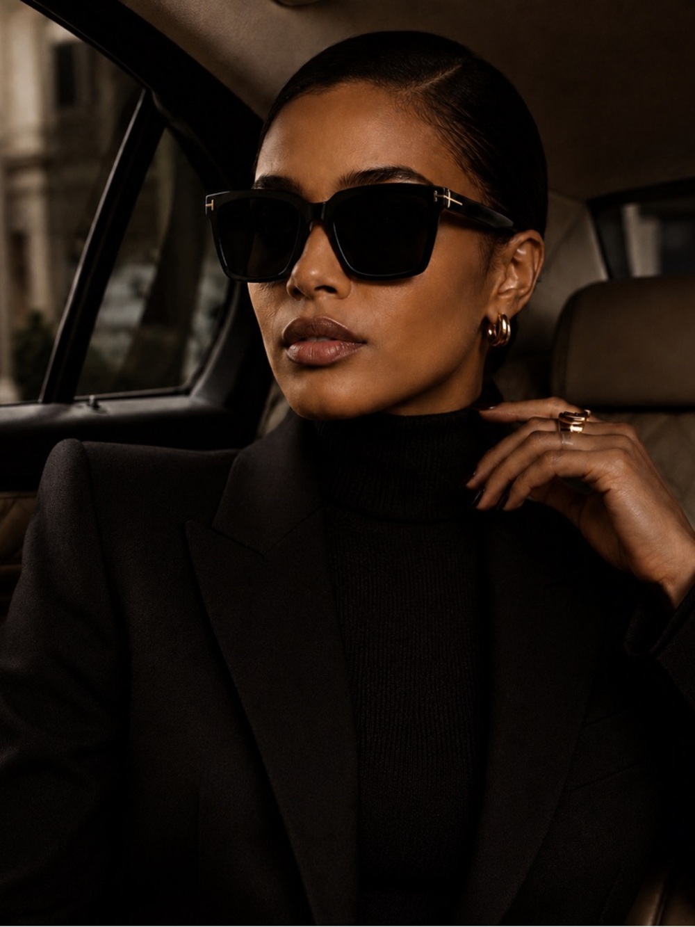 Black and Gold 58mm Oversized Square Sunglasses